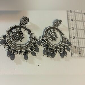 BOHO Bollywood Style India Formalwear Oxidized Silver Beaded Earrings